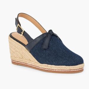 Talbots Saylor Bow Blue Denim Espadrille Wedge Sandals 10½
